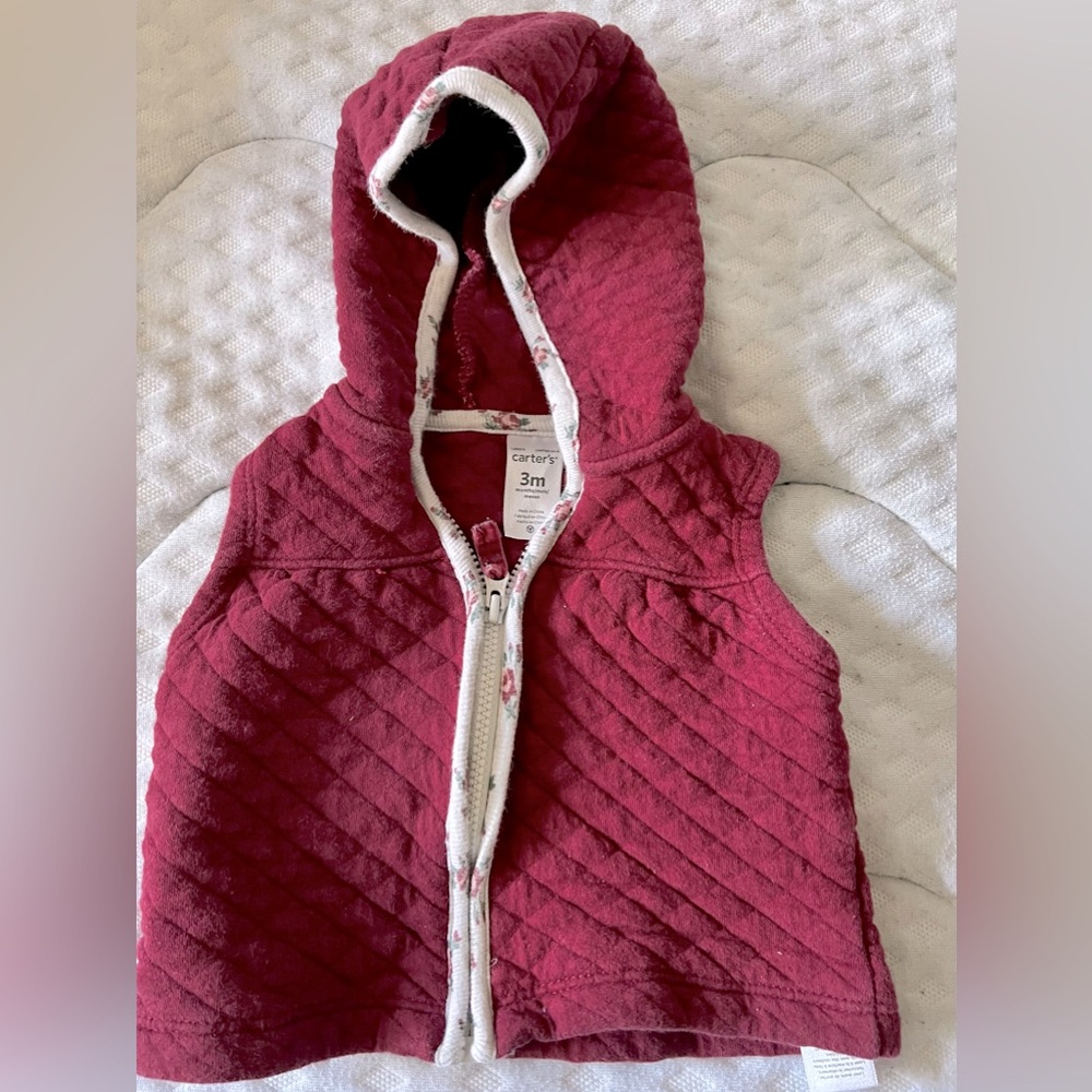 Carters Quilted Maroon Hooded Vest for Infants size 3mths